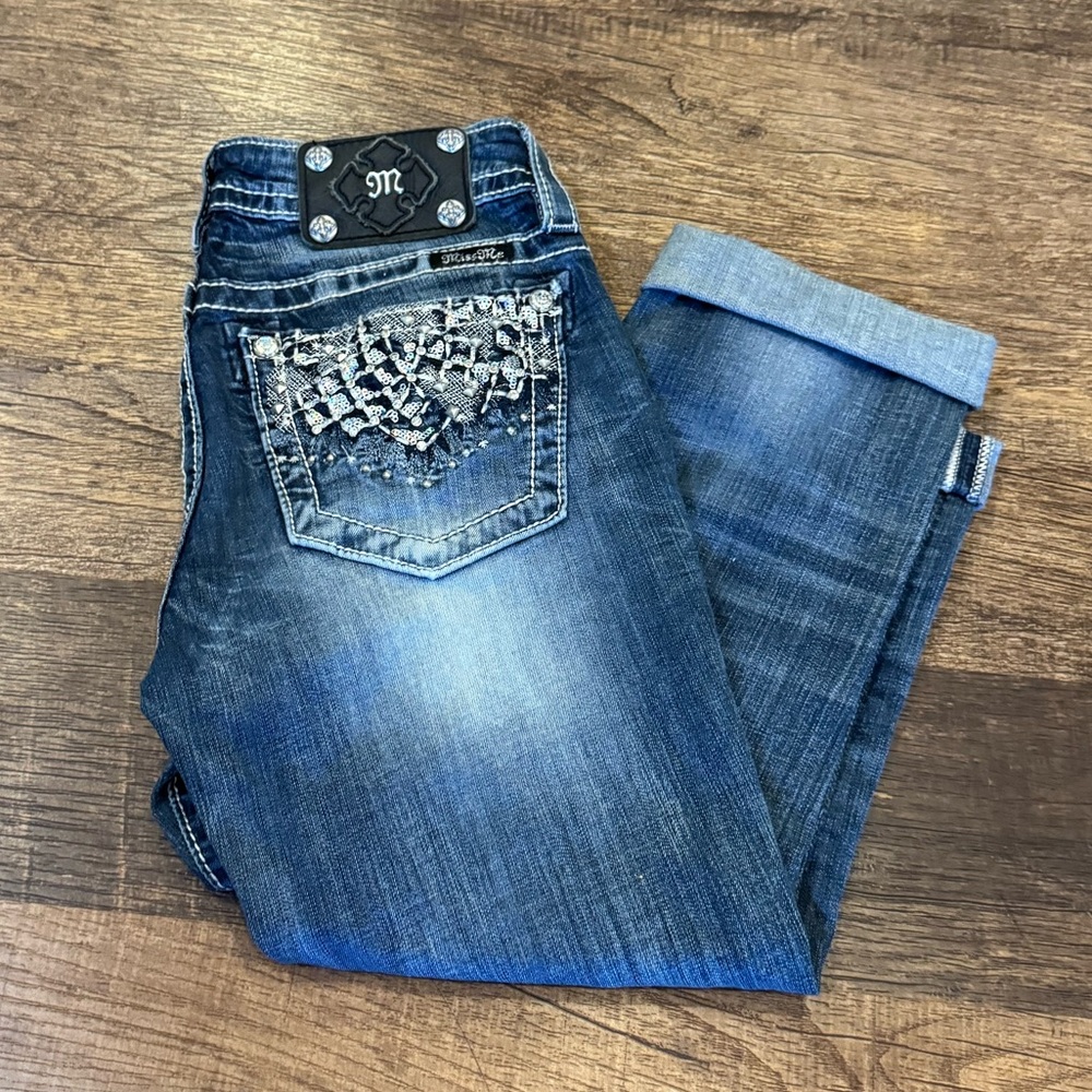 Miss Me Cuffed Capris Holo Silver Sequins 28